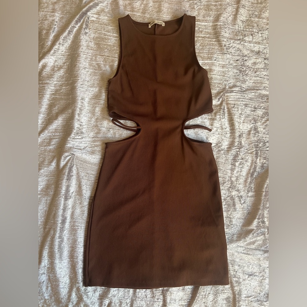 Pull & Bear Brown waist cut out dress